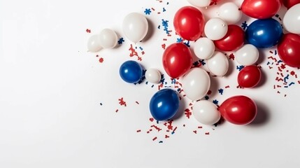 USA Independence Day concept. Top view photo of red white blue balloons. AI generative