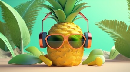 Generative ai of fun summer pineapple background