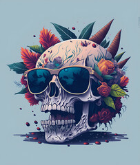 skull with glasses and flowers, create with generative Ai