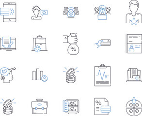 Finance and revenue outline icons collection. finance, revenue, accounting, budgeting, forecasting, financial analysis, reporting vector and illustration concept set. auditing, tax, planning linear