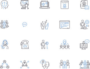 Admin outline icons collection. Administrator, Administering, Management, Overseeing, Governance, Operating, Supervising vector and illustration concept set. Coordinating, Presiding, Executing linear