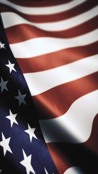Vertical USA American Flag Textured Background/ 4k vertical animation of a US textured american flag background, with fabric and grunge texture and wind effect
