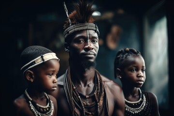 This beautiful black family represents an African tribe, showcasing the diversity and richness of African culture Generative AI