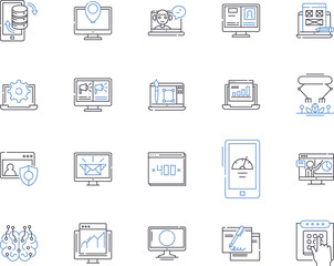 Internet and science outline icons collection. internet, science, technology, innovation, research, development, computer vector and illustration concept set. software, hardware, network linear signs
