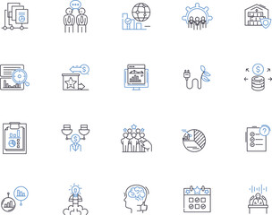 Objectives and Key Results outline icons collection. Goals, Objectives, Outcomes, Success, Metrics, KRA, KRAs vector and illustration concept set. KPI, KPIs, Initiatives linear signs