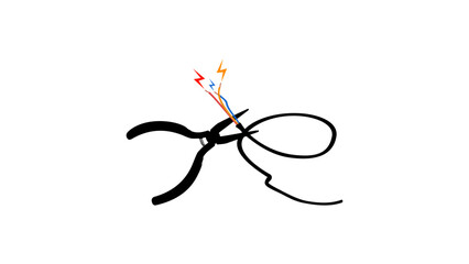 Vector illustration of an electrician, bare wires, pliers, electrical voltage