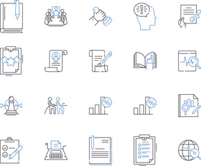 Office administration outline icons collection. Office, administration, management, clerical, operations, supervision, scheduling vector and illustration concept set. records, security, receptionist