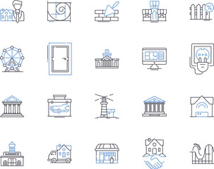 Accomodation services outline icons collection. Lodging, Housing, Residency, Accommodations, Suite, Rentals, Suites vector and illustration concept set. Stay, Inn, Hostels linear signs