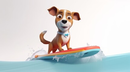 Generative ai of cute 3D dog riding a wave