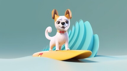 Generative ai of 3D cute puppy riding a surfboard