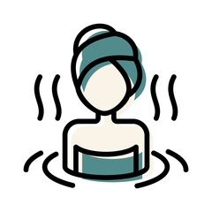 women in hot tub sauna wearing towel salon and spa icon vector illustration