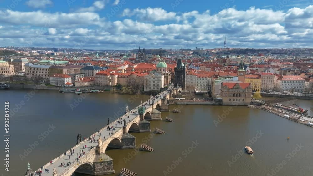 Canvas Prints scenic spring panoramic aerial view of the old town pier architecture and charles bridge over vltava