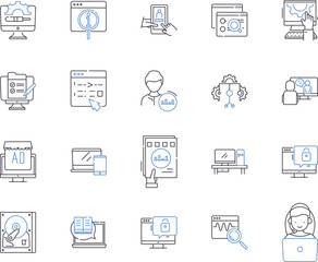 Digital analytics outline icons collection. Digital, Analytics, Data, Tracking, Conversion, Online, Metrics vector and illustration concept set. Analysis, Insight, Business linear signs