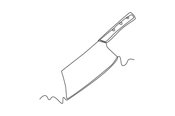 Continuous one line drawing meat knife. Kitchen appliances concept. Single line draw design vector graphic illustration.