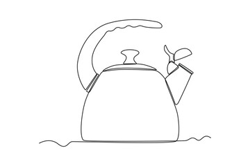 Continuous one line drawing stove kettle. Kitchen appliances concept. Single line draw design vector graphic illustration.