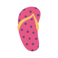 Flip flop with dots hand drawn illustration. Cartoon style flat design, isolated vector. Summer print, seasonal element, holidays, vacations, beach footwear