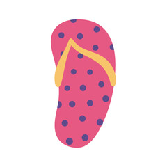 Flip flop with dots hand drawn illustration. Cartoon style flat design, isolated vector. Summer print, seasonal element, holidays, vacations, beach footwear