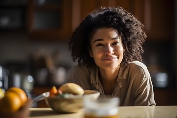 ..A joyous biracial woman cooking up a delicious breakfast in her kitchen