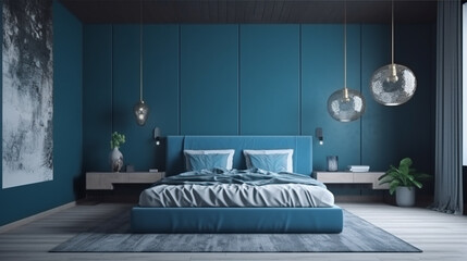 modern bedroom interior in blue color