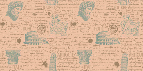 antique italy landmarks in the style of traveler notes and sketches