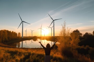 Fototapeta na wymiar Alternative electricity sources: Wind Turbines, Sustainable Resources, Community Wind Generators, Renewable Energy. Photo generative AI