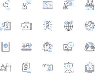 Digital Agency outline icons collection. Digital, Agency, Marketing, Design, Web, Branding, Strategy vector and illustration concept set. Services, Solutions, Online linear signs