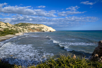 Fototapeta na wymiar The Birthplace of Aphrodite , Mediterranean sea coast near Paphos, Cyprus.