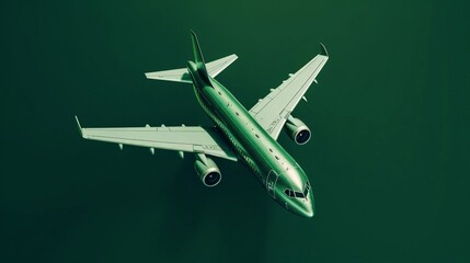 Fototapeta na wymiar Top view air plane on green background, wallpaper. Generative AI.