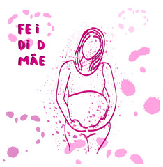 mothers day illustration with pregnant woman body silhouette vector