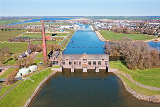 Aerial from the Wouda pumping station near Lemmer in Friesland the Netherlands