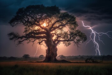 Obraz na płótnie Canvas Lightning strikes a tree