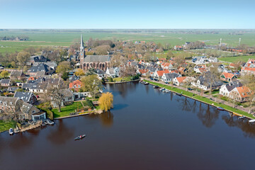 Aerial from the town Broek in Waterland in the Netherlands