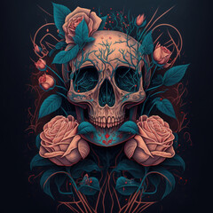 Generative ai of abstract skull and roses design