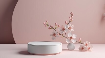 A minimalist pedestal for beauty, Nature Blossom. Generative AI.