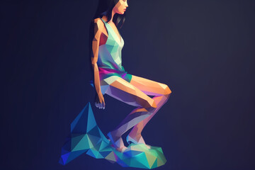 Woman silhouette made from colorful isometric triangle polygons. Abstract illustrative art. Generative AI