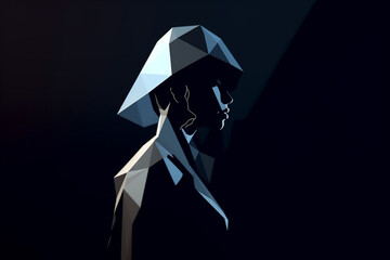 Woman silhouette made from colorful isometric triangle polygons. Abstract illustrative art. Generative AI