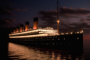 Fototapeta na wymiar Luxury Cruise Ship Sailing at Night 