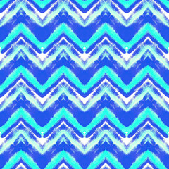 Bright blue chevron pattern hand drawn in watercolor