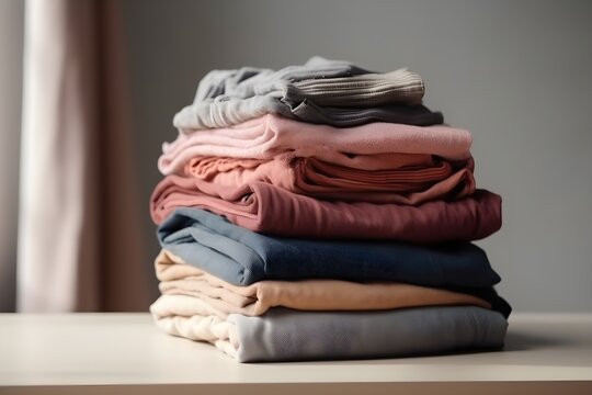 ..Stacks of clean, neatly folded clothes ready to wear.