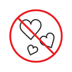 No heart icon. Forbidden heart vector sign. Warning, caution, attention, restriction, danger flat sign design. No love symbol pictogram. UX UI icon