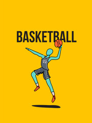 A man performing to play basketball. Vector illustration of trendy doodle art and abstract cartoon character