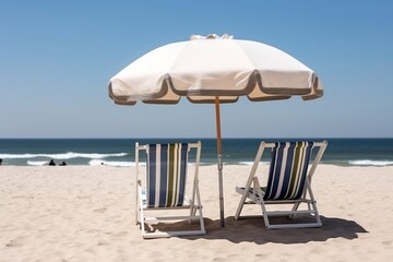 beach chairs and umbrella on the beach