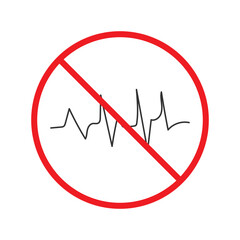 No lifeline icon. Forbidden lifeline pulse icon. No heart rate vector symbol. Prohibited vector icon. Warning, caution, attention, restriction flat sign design. Do not pictogram. UX UI icon