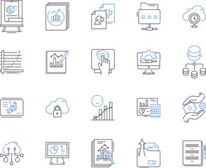 Data and devices outline icons collection. data, devices, computer, laptop, tablet, smartphone, server vector and illustration concept set. cloud, network, internet linear signs