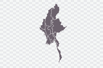 Myanmar Map Grey Color on White Background quality files Png