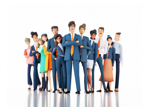 Successful business people, business team stay in line in office and smile to camera. 3D rendering illustration	