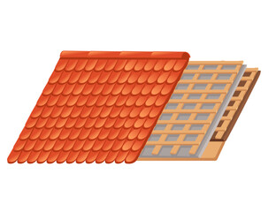 Home roof from red ceramic tiles and insulation vector illustration on white background