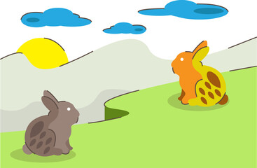 animals in the grass rabbit land