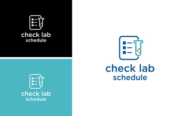 check lab schedule logo with tube glass laboratory vector template
