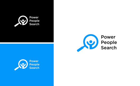 power people search logo with magnify lens vector